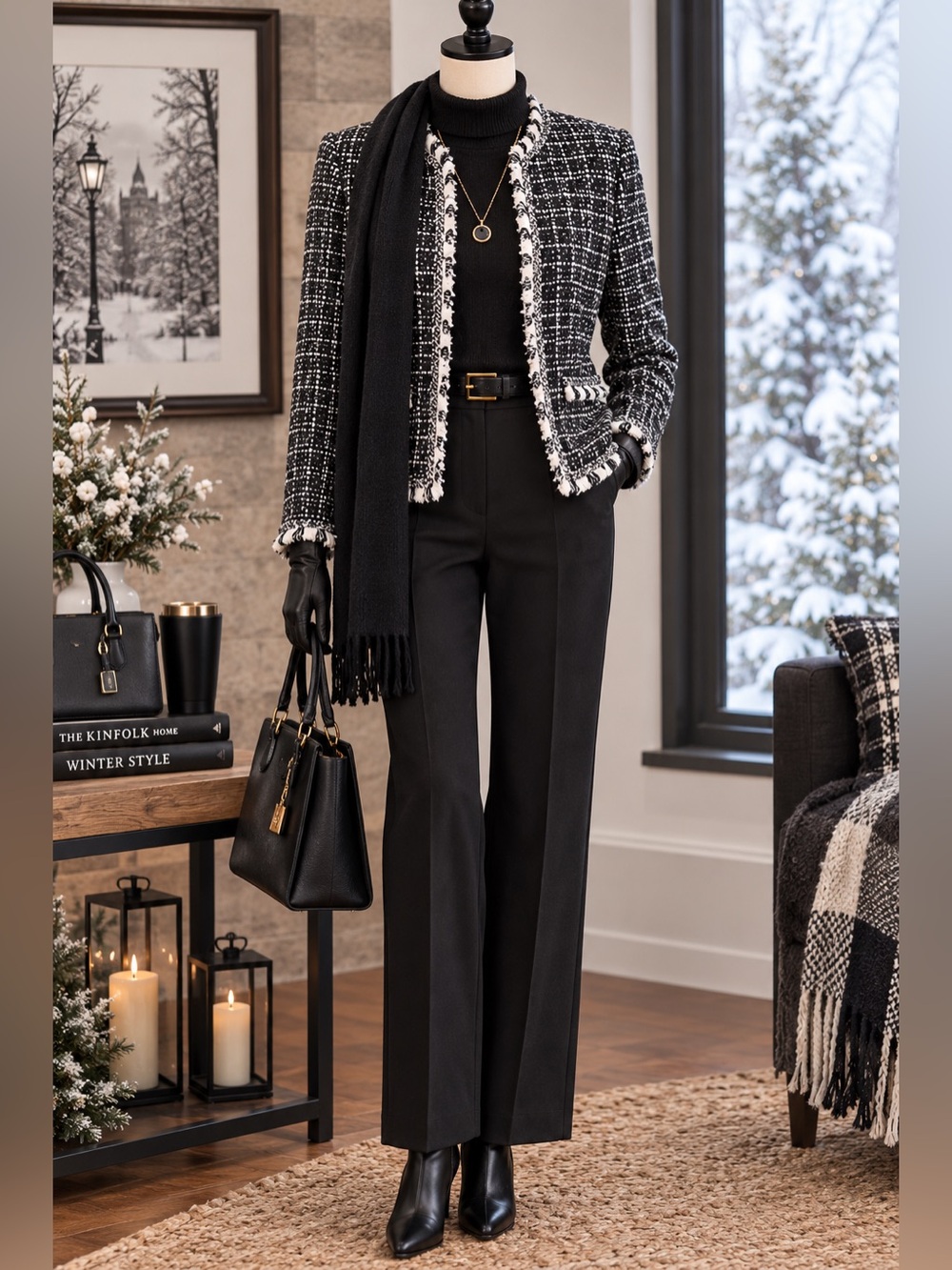 Valerie Stevens Black White Tweed Cropped Jacket Blazer Size 8